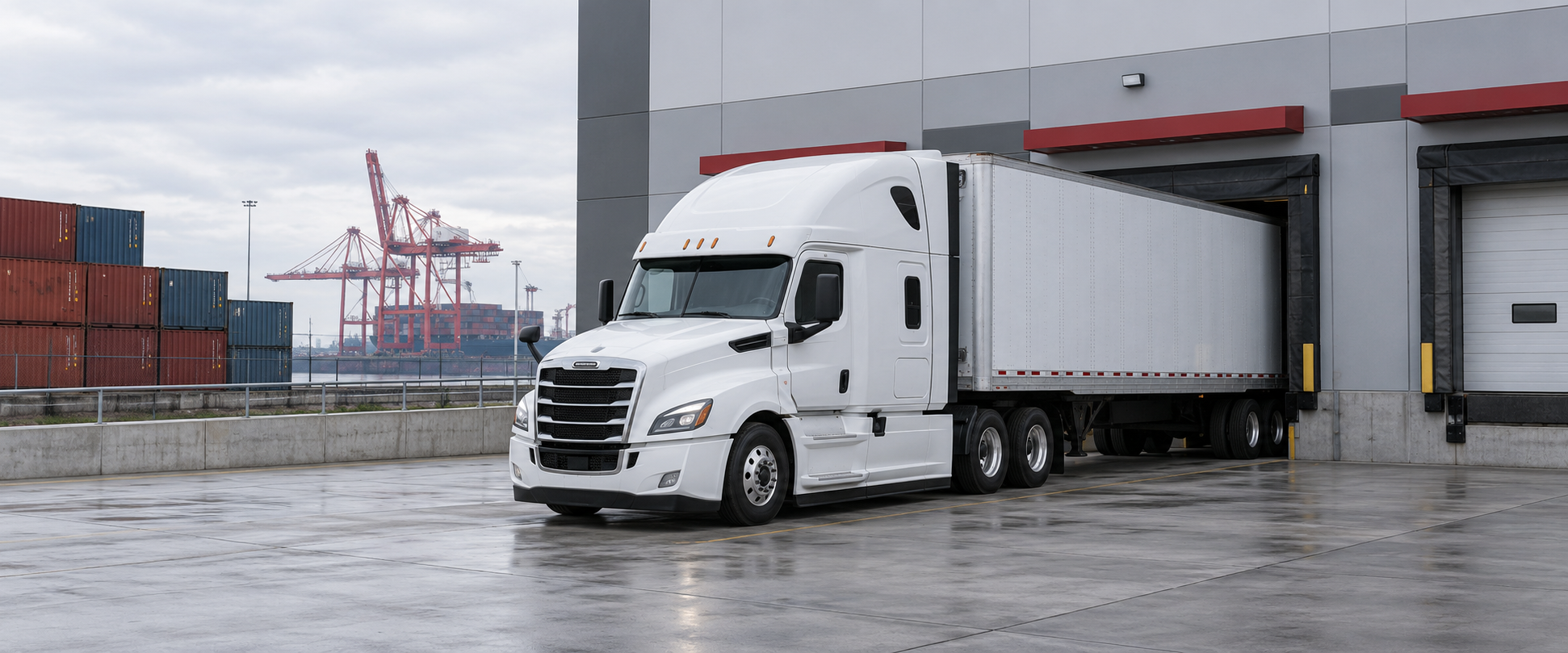 Semi-truck serving a distribution warehouse and port